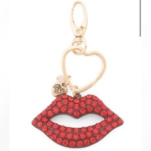 NEW BETSEY JOHNSON Rhinestone Red Lips Bag Charm/Key Fob
